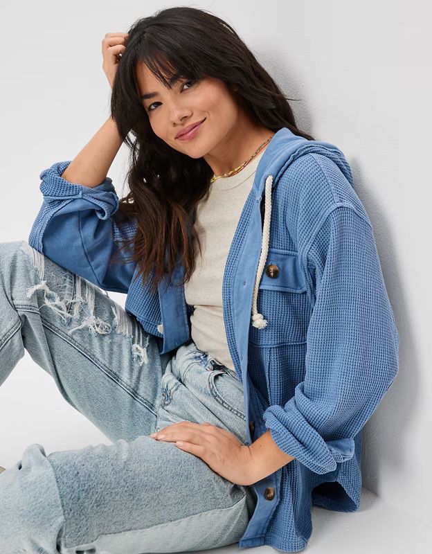 AE Hooded Waffle Shacket | American Eagle Outfitters (US & CA)