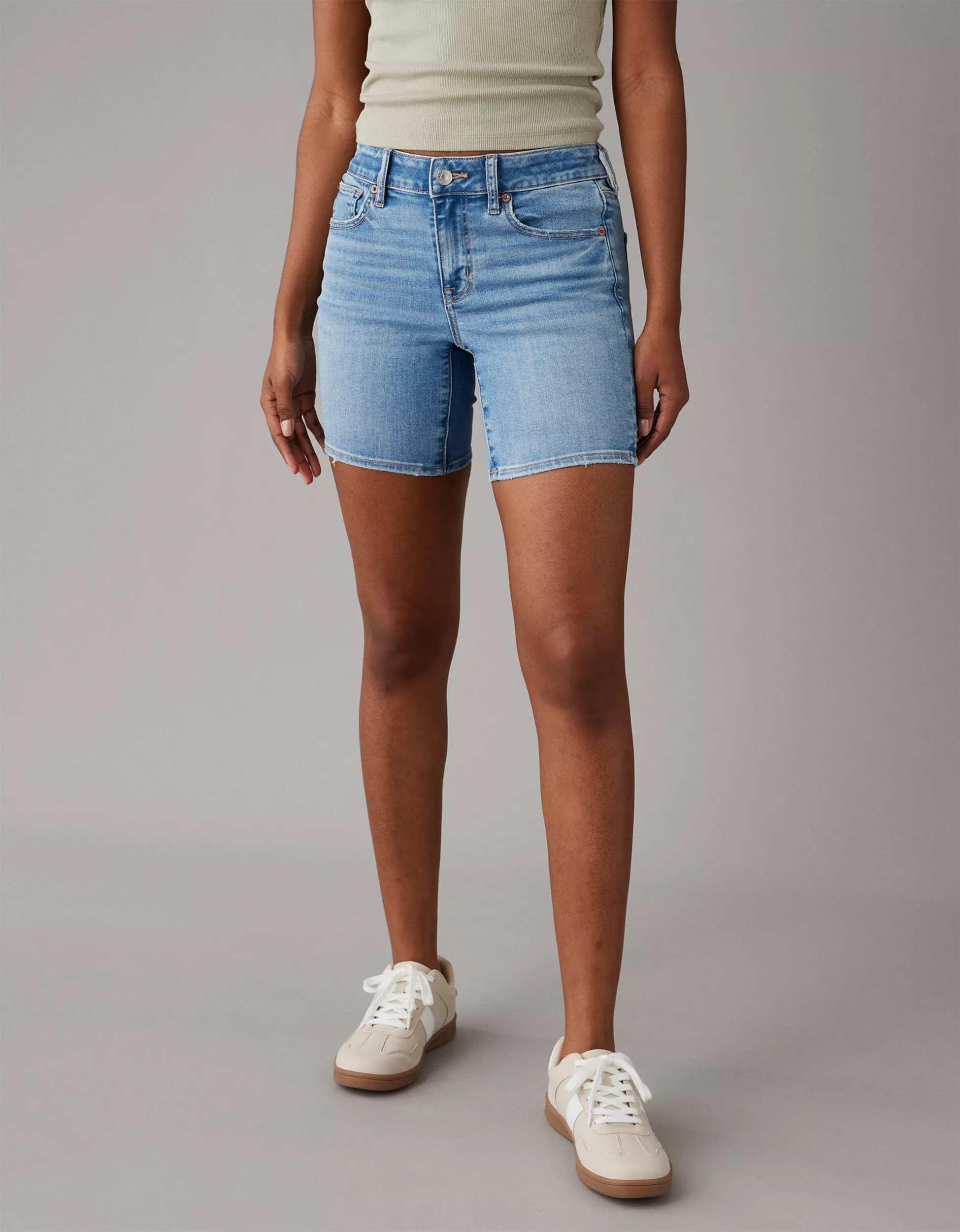 AE Next Level Low-Rise Skinny Bermuda Denim Short | American Eagle Outfitters (US & CA)
