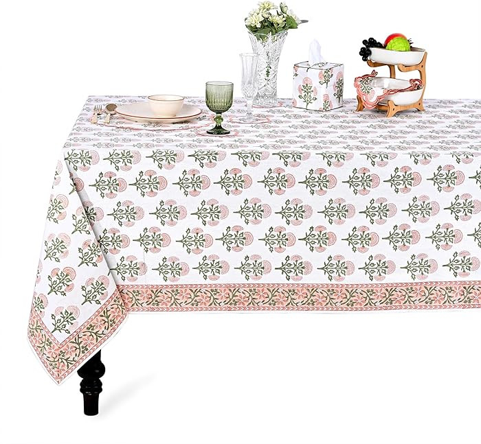 Ridhi Hand Block Print Mughal Buta Peach Square Cotton Tablecloth 60" x 60" Reusable Table Cover ... | Amazon (US)