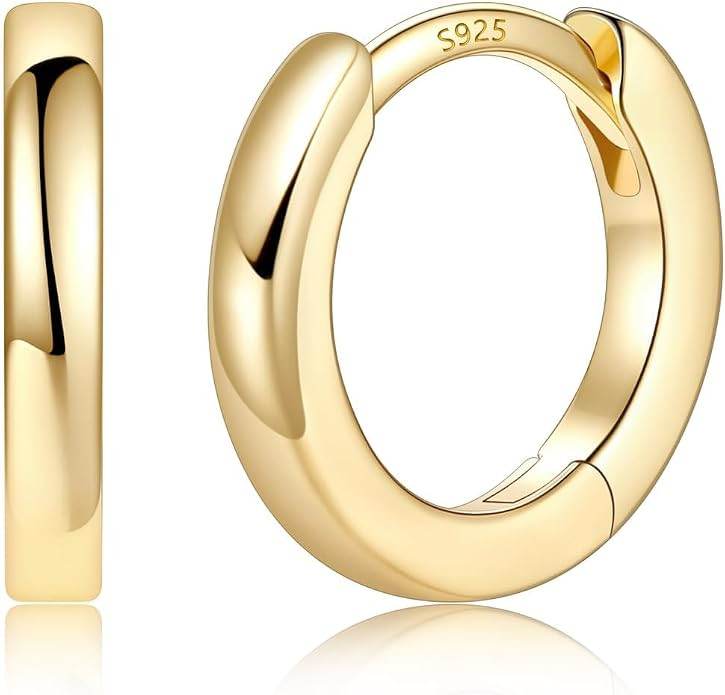 14K Gold Plated Huggie Hoop Earrings for Women, Small Hoop Earrings with 925 Sterling Silver Post... | Amazon (US)