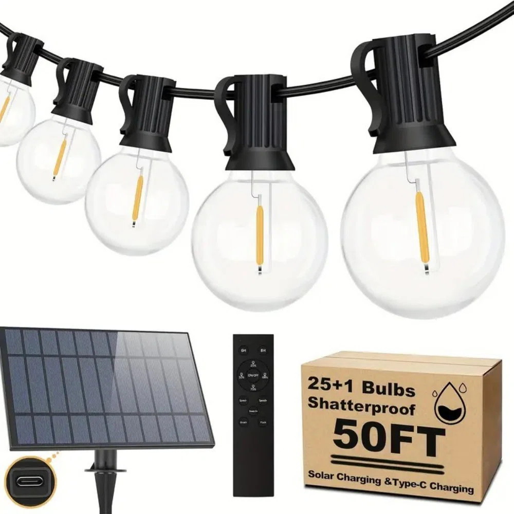 [Solar String Lights] Bosceos Solar String Lights 50FT/100FT - Dimmable G40 LED Patio Lights With... | Wayfair North America