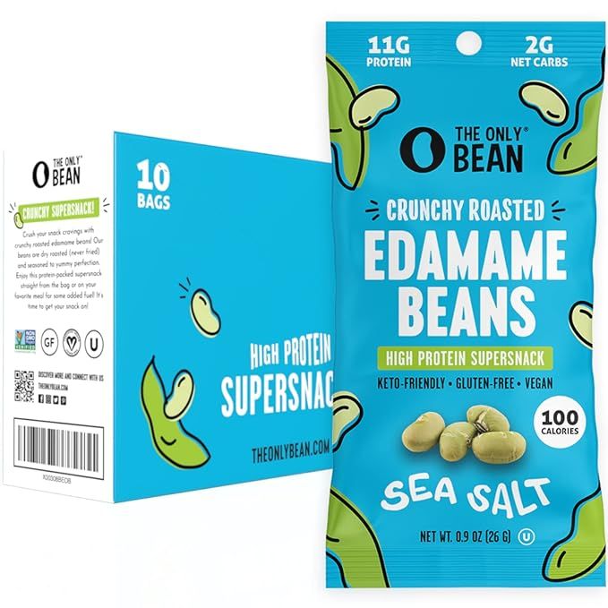 The Only Bean Crunchy Dry Roasted Edamame Snacks (Sea Salt), Keto Snack Food, High Protein (11g) ... | Amazon (US)