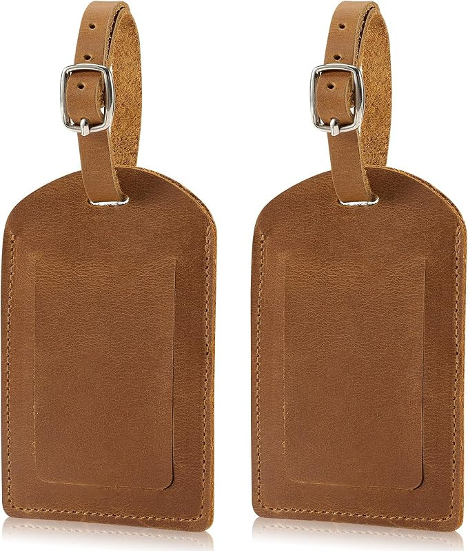 Ringsun Genuine Leather Luggage Tag for Suitcases ID Tags Bag Tags for Luggage (2 Pack) | Amazon (US)