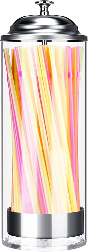 Straw Dispenser with 100Pcs Drinking Straw, Glass Straw Holder with Stainless Steel Lid, Drinking... | Amazon (US)