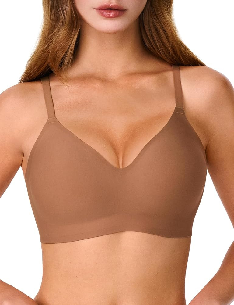 Bras for Women, No Underwire Full Coverage V Plunge Bra Wireless Seamless Comfort Bralette T-Shir... | Amazon (US)