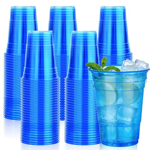 KesaPlan 100 Pack Blue Plastic Party Cups, 16 oz Disposable Wine Glasses Bulk, Blue Clear Drinking Cup for Cocktail, Cute Disposable Cups for Birthday Wedding Valentines Bachelorette Party Holiday | Amazon (US)