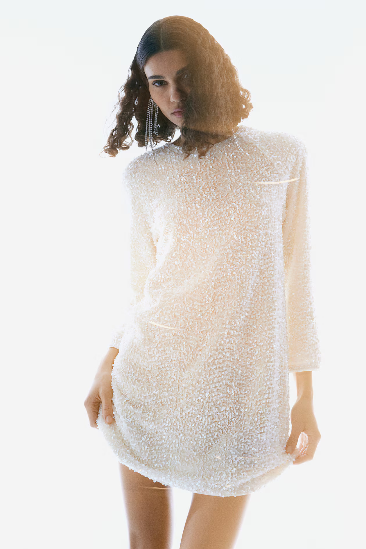 Sequined A-Line Dress - Cream - Ladies | H&M US | H&M (US + CA)