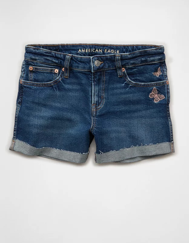 AE Stretch Low-Rise Perfect Denim Midi Short | American Eagle Outfitters (US & CA)