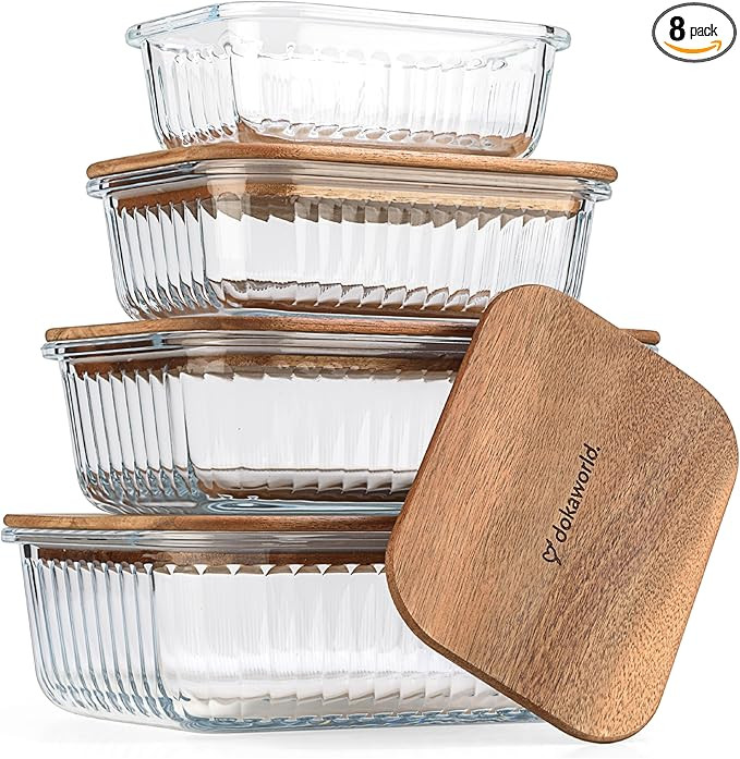 Set of 4 Stackable Space-Saving Nesting Glass Bowls with Airtight Acacia Lids for Lunch, Meal & F... | Amazon (US)