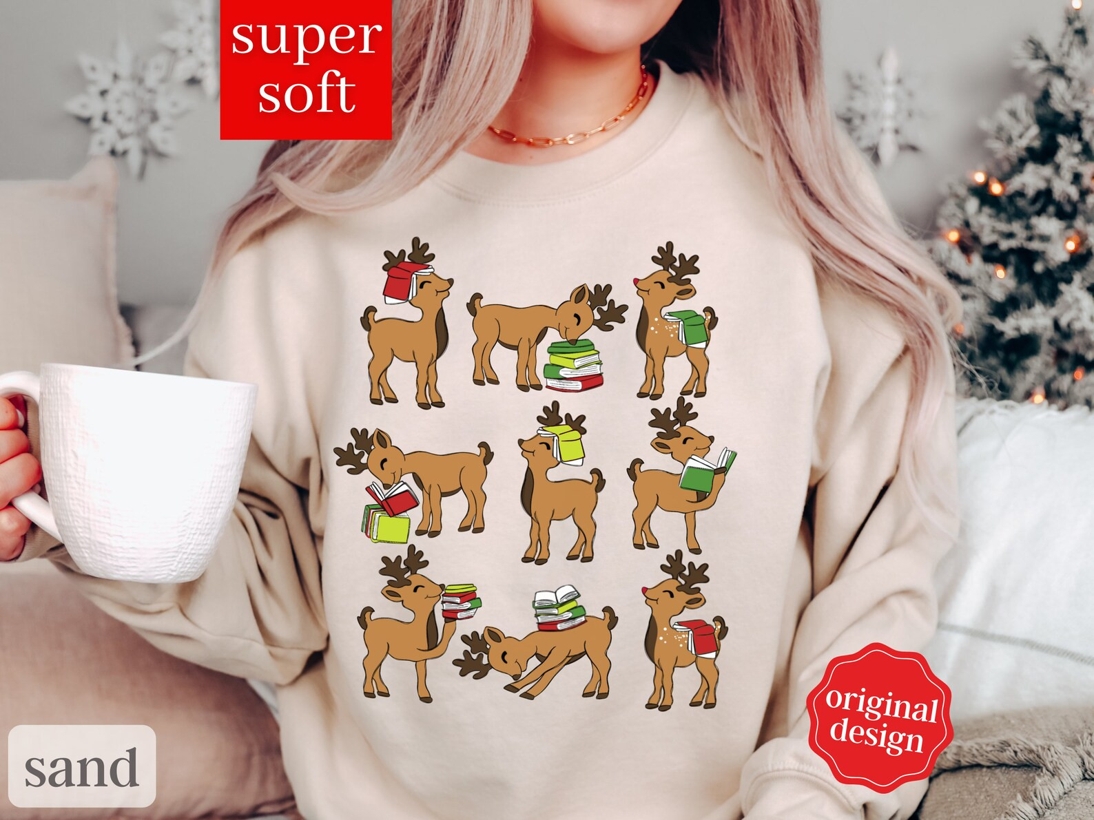 Reindeer Reading Sweatshirt Teacher Christmas Shirt - Etsy | Etsy (US)