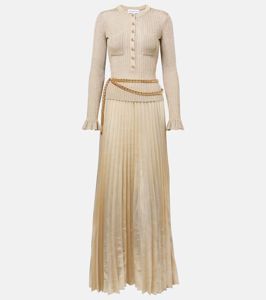 Self-Portrait Ribbed-knit lamÃ© plissÃ© maxi dress | Mytheresa (US/CA)
