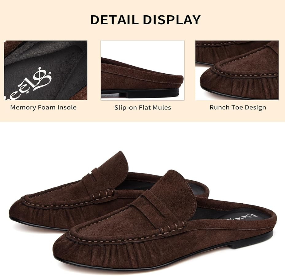Penny Mule Loafers for Women Slip-On Flat Mules Slides Loafer Dressy Comfort Casual Shoes | Amazon (US)