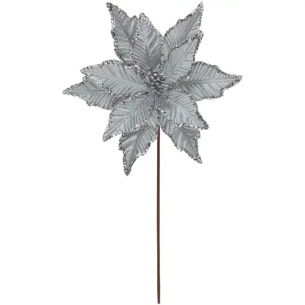 25" Glittered Silver Poinsettia Christmas Stem Spray | Bed Bath & Beyond