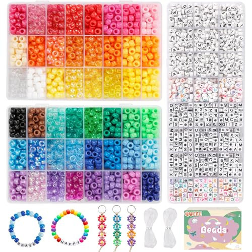 Quefe 48 Colors 4000pcs Pony Beads Bracelet Making Kit with Letter Beads | Amazon (US)