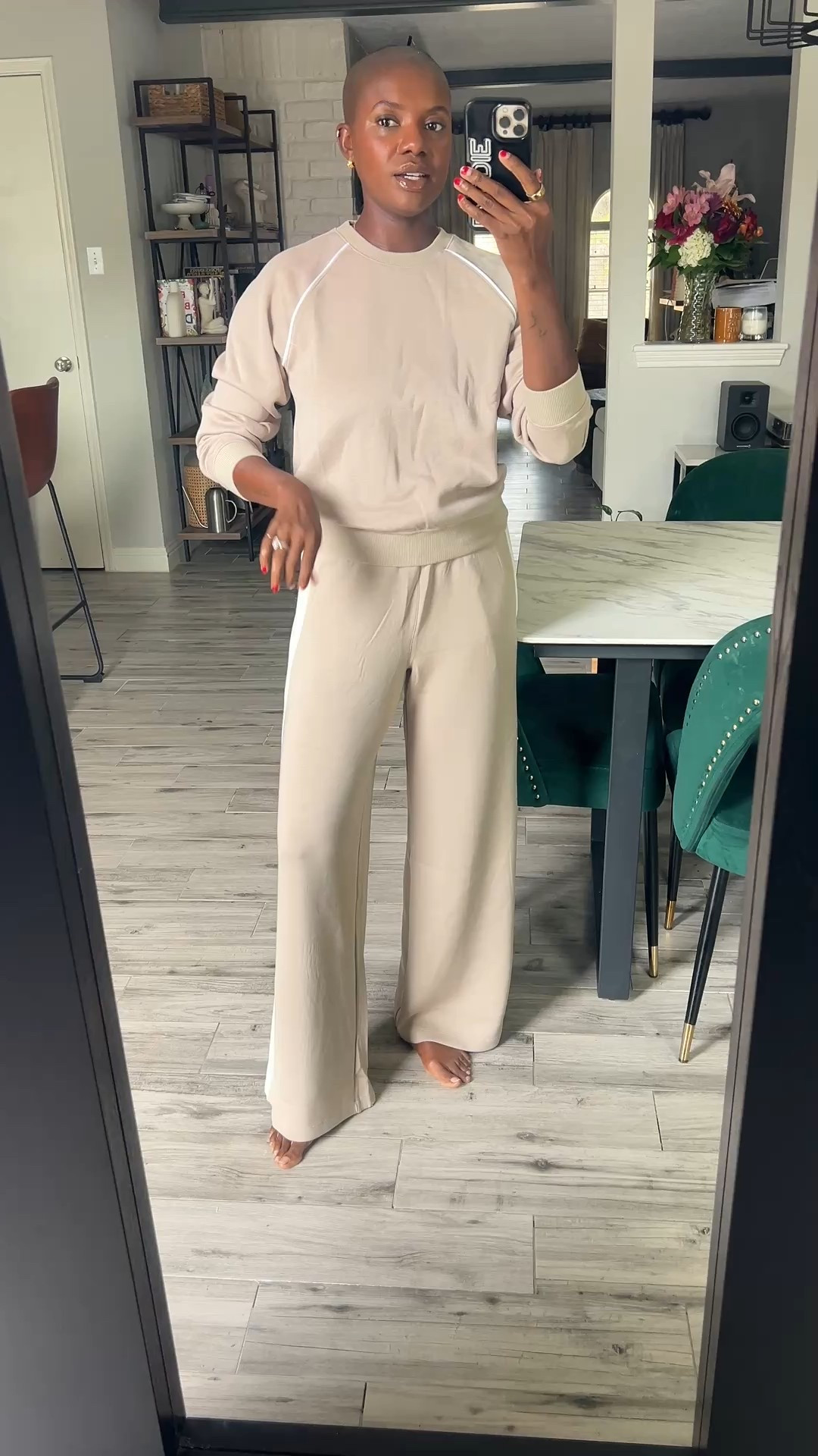 Great travel outfit! Super soft! Tan color block wide leg pants and tan crew neck sweater. 

#LTKCyberWeek #LTKHoliday #LTKGiftGuide