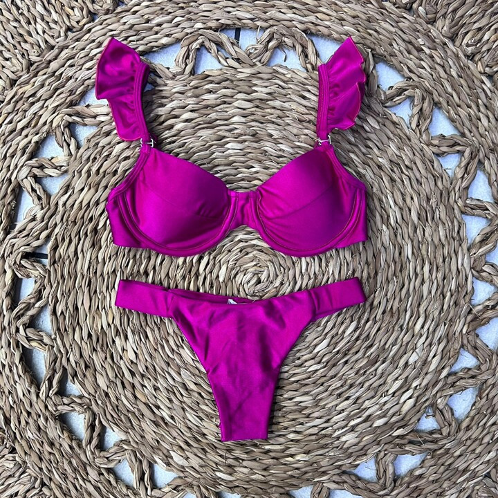 Conj Biquíni Meia Taça De Babado Com Aro Semi Fio | SHEIN