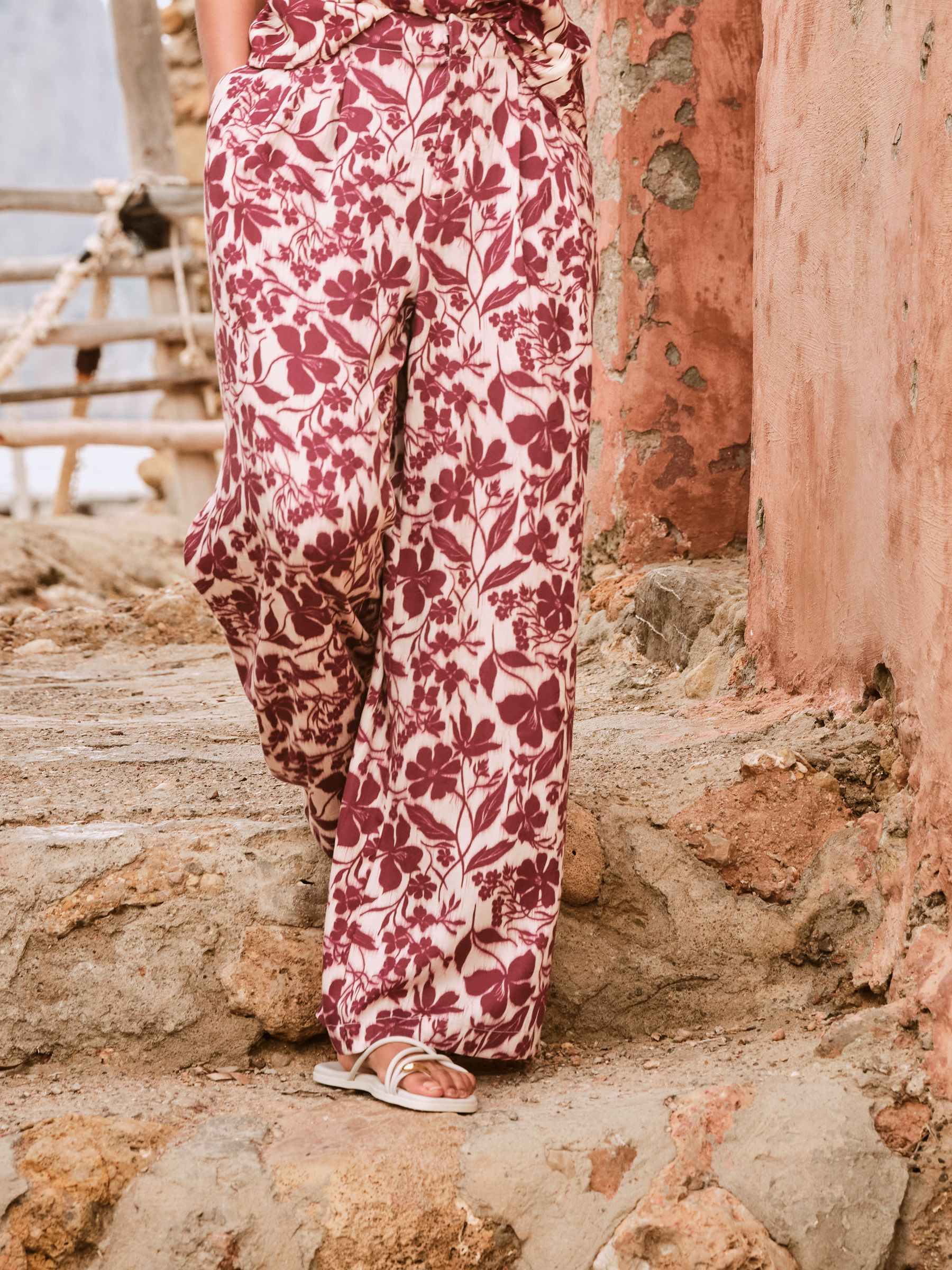 Kingston Claret Printed Satin Trousers | FatFace | Fat Face