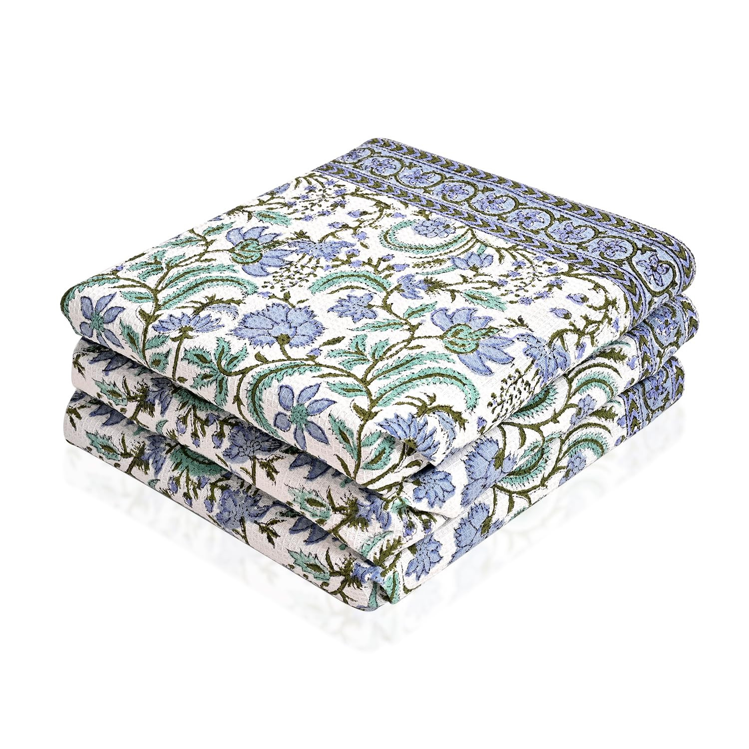 Ridhi Columbia Blue Hand Block Print Waffle Kitchen Towel Set of 3-16 x28 Ultra Absorbent Quick D... | Amazon (US)