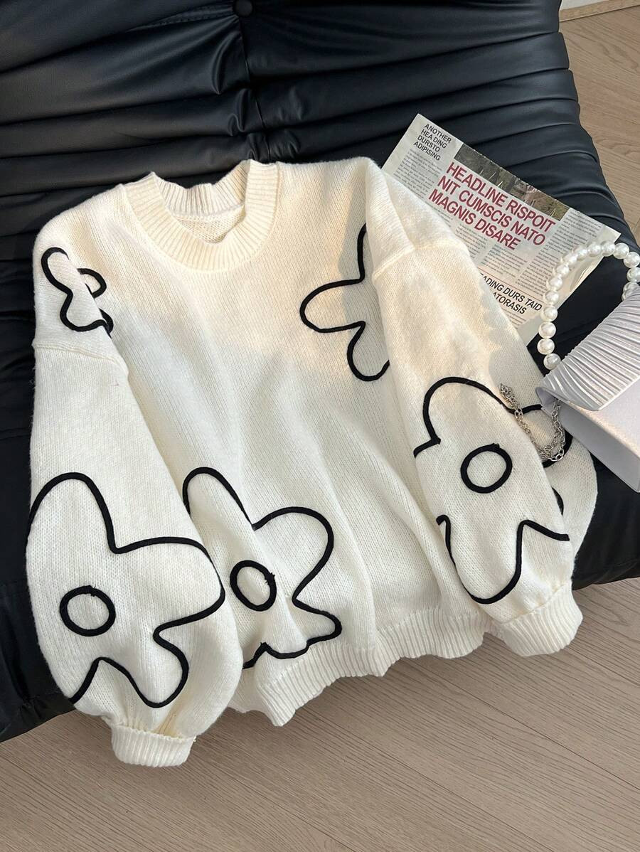 CosyJoli Plus Size Women Floral Print Pattern Round Neck Pullover Sweater, New Autumn/Winter Coll... | SHEIN