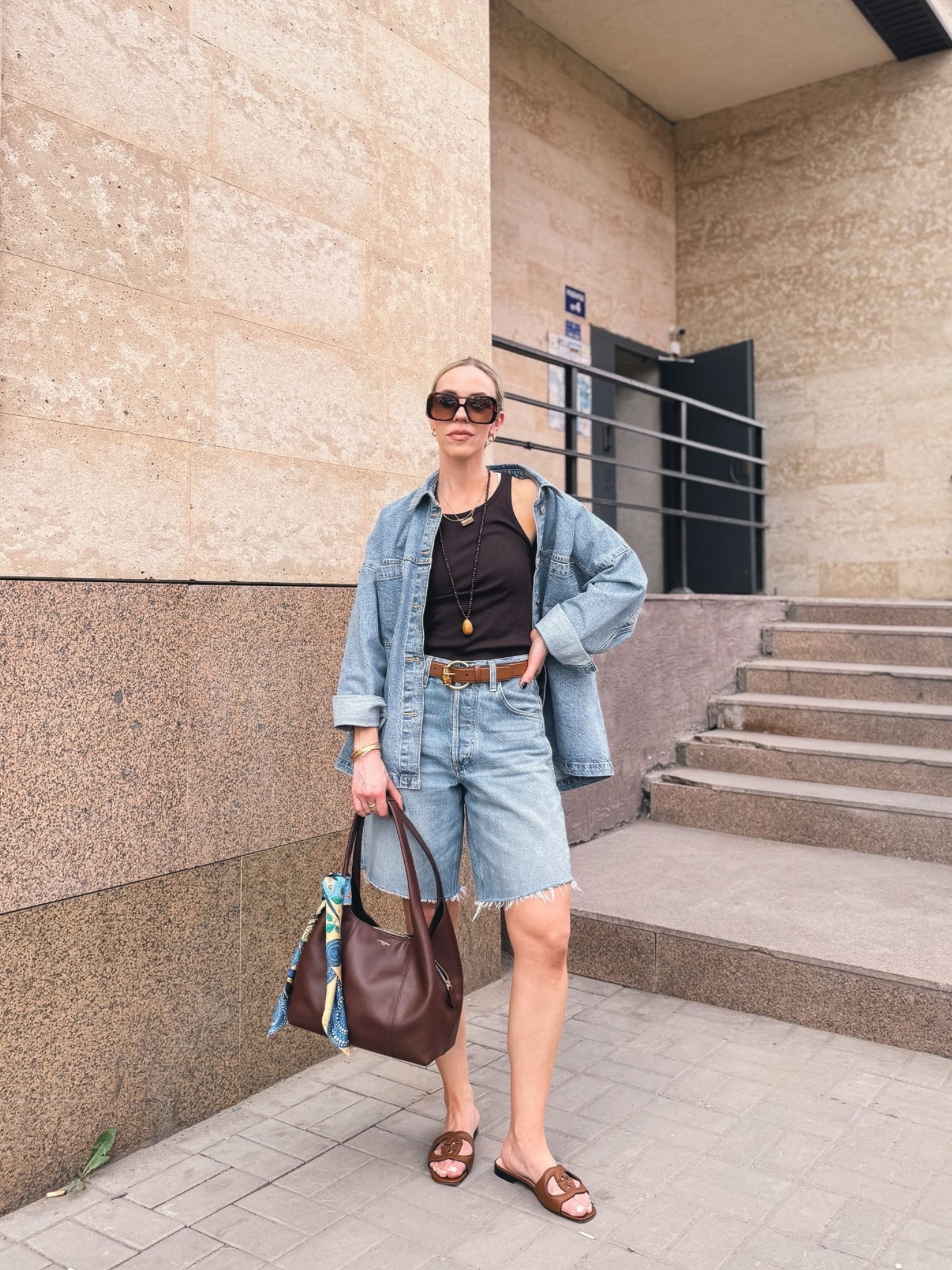 Denim on denim summer outfit, all denim outfit, summer vacation, denim bermuda shorts, Gucci sandals, Le Tanneur handbag

#LTKSeasonal #LTKTravel #LTKOver40