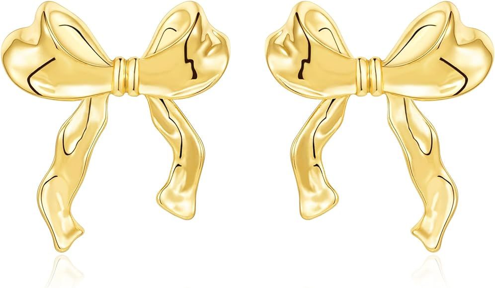 Rajputana Bow Earrings for Women,Gold Silver Bow Ribbon Stud Earrings Trendy Jewellery | Amazon (UK)