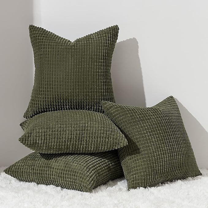 Topfinel 4 Packs Olive Green Decorative Throw Pillow Covers 18x18 Inch for Living Room Couch Bed ... | Amazon (US)