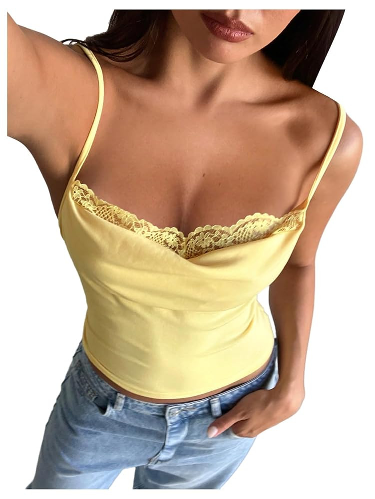 SOLY HUX Open Back Lace Tops for Women Cowl Neck Crop Tops Tie Backless Sleeveless Y2K Going Out ... | Amazon (US)