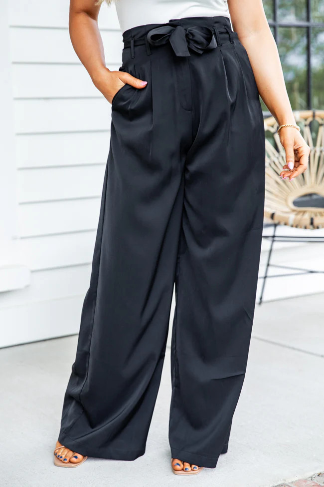 Never Too Late Black Satin Wide Leg Pants FINAL SALE | Pink Lily