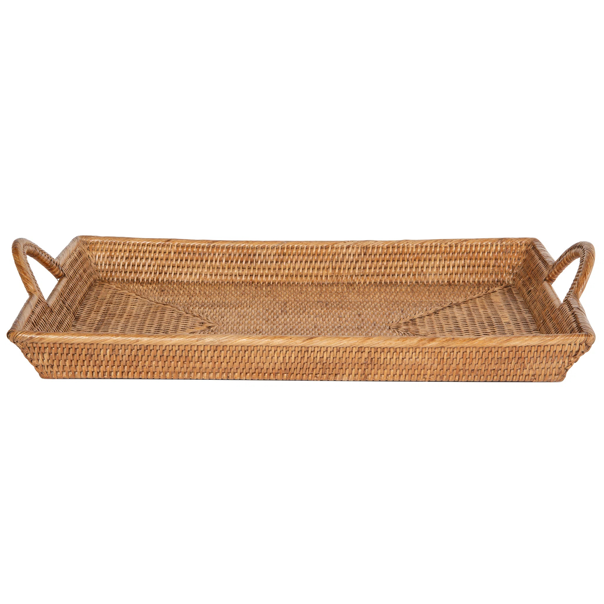 La Jolla Rattan Decorative Serving Tray with Ear Handles, Ottoman Tray | Wayfair North America