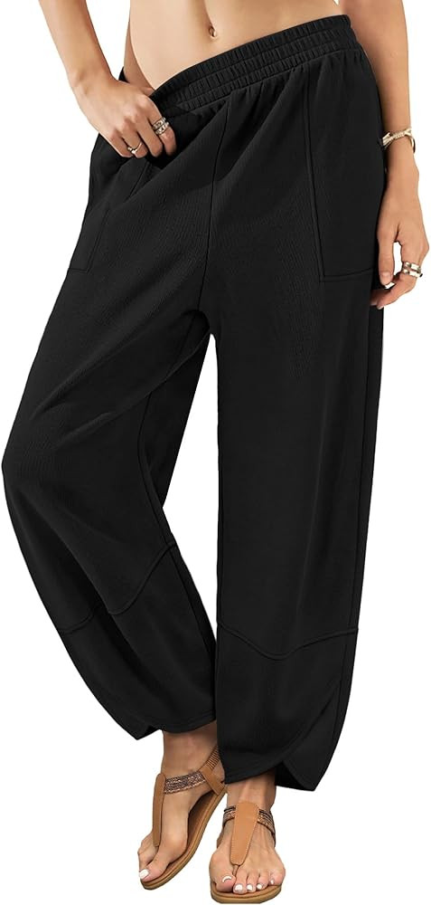 XIEERDUO Womens Wide Leg Pants Baggy Harem Elastic Waist Palazzo Lounge Sweatpants with Pockets 2... | Amazon (US)
