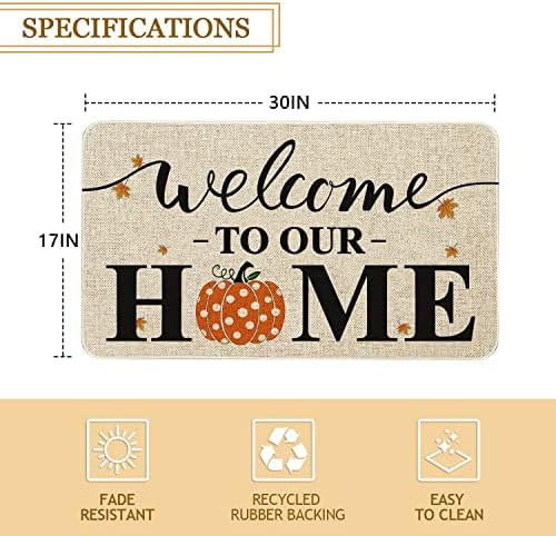 Fall Door Mat 30 X 17 Inch Welcome to Our Home Pumpkin Doormat Indoor Outdoor Entrance Floor Mat Non | Amazon (US)