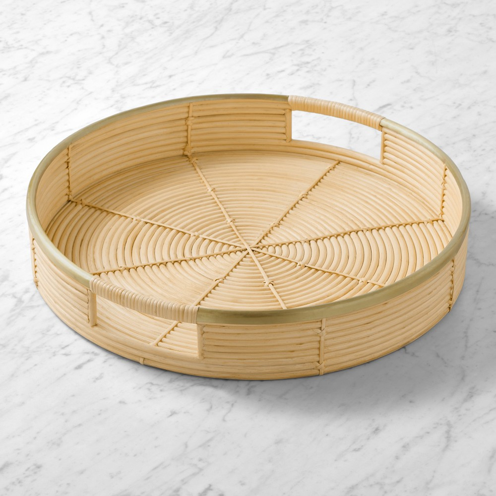 AERIN x Williams Sonoma Home Indoor Rattan x Brass Tray | Williams-Sonoma