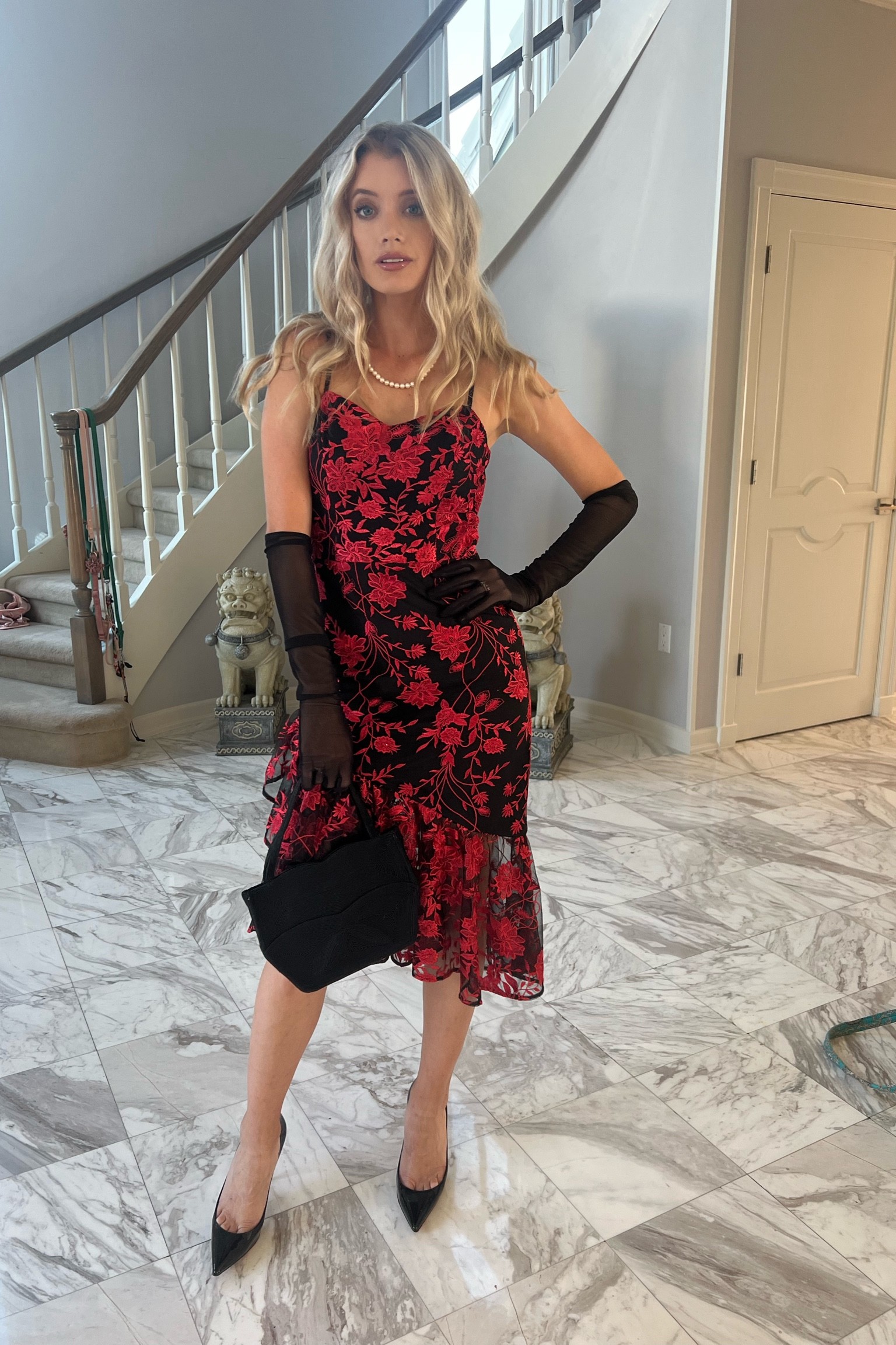 Black and red cocktail dress / wedding guest dress / formal wedding dress / Halloween / flapper outfit / gloves / sheer gloves / black gloves / Louboutins

#LTKstyletip #LTKHoliday #LTKwedding