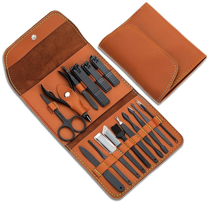 Gifts for Men/Women, Stainless Steel Manicure Set with PU leather case, Personal care tool (brown... | Amazon (US)