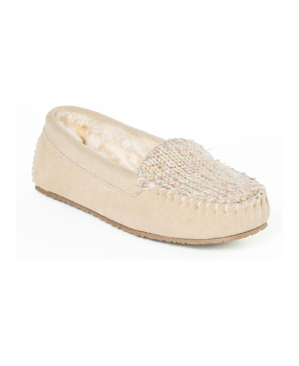 Minnetonka Women's Cosi Venetian Suede Sparkle Knit Slippers - Sparkle tan | Macy's