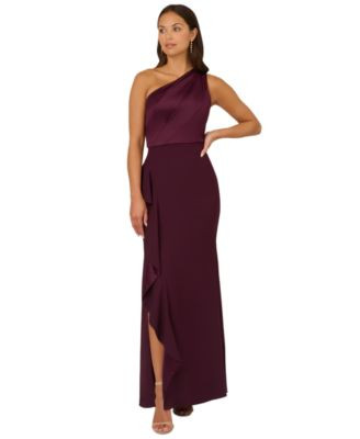 One-Shoulder Satin-Trim Draped Gown | Macy's