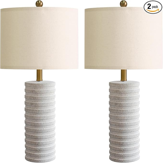 PoKat 27" Stone-Like Farmhouse Ceramic Table Lamps Set of 2 for Bedroom, Rustic Nightstands Lamps... | Amazon (US)