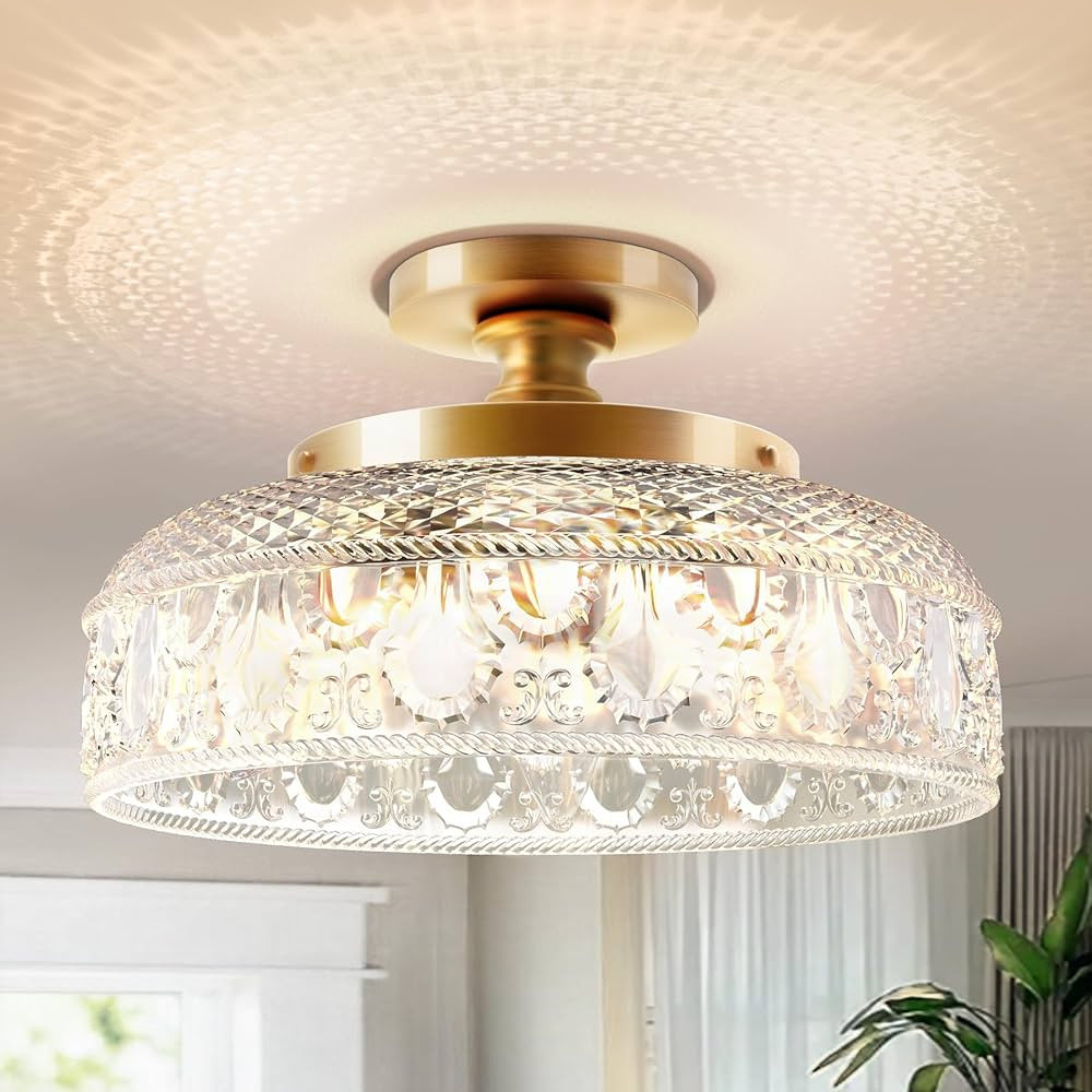 Lamomo Semi Flush Mount Ceiling Light, Upgraded Larger Golden Hallway Light Fixture, 3-Bulb Globe... | Amazon (US)