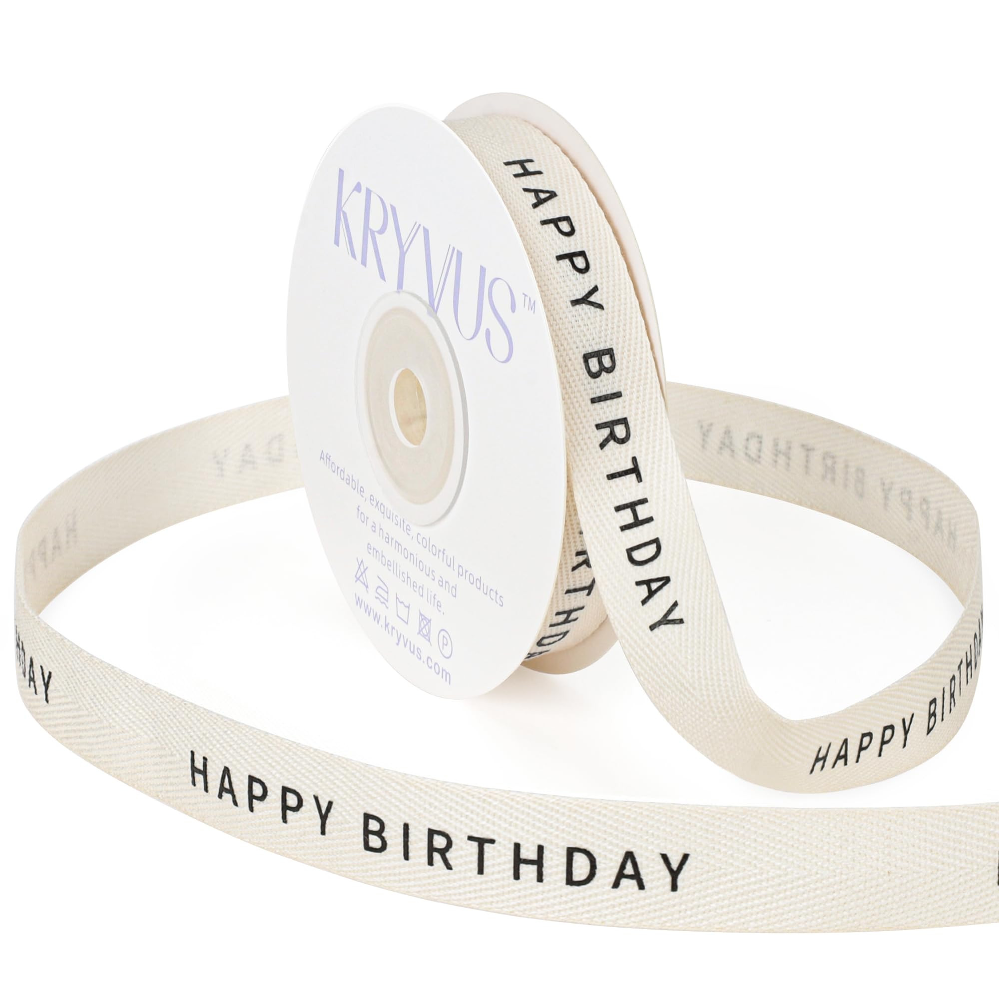 Kryvus Happy Birthday Ribbon - 5/8 Inch x 12 Yards Natural Twill Tape Ribbon, Cotton Herringbone ... | Amazon (US)
