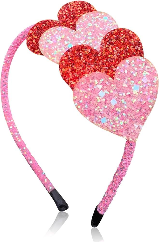 Ecuupas Valentine’s Day Headbands Heart Headband Sparkling Glitter Hairband Valentine Party Bir... | Amazon (US)