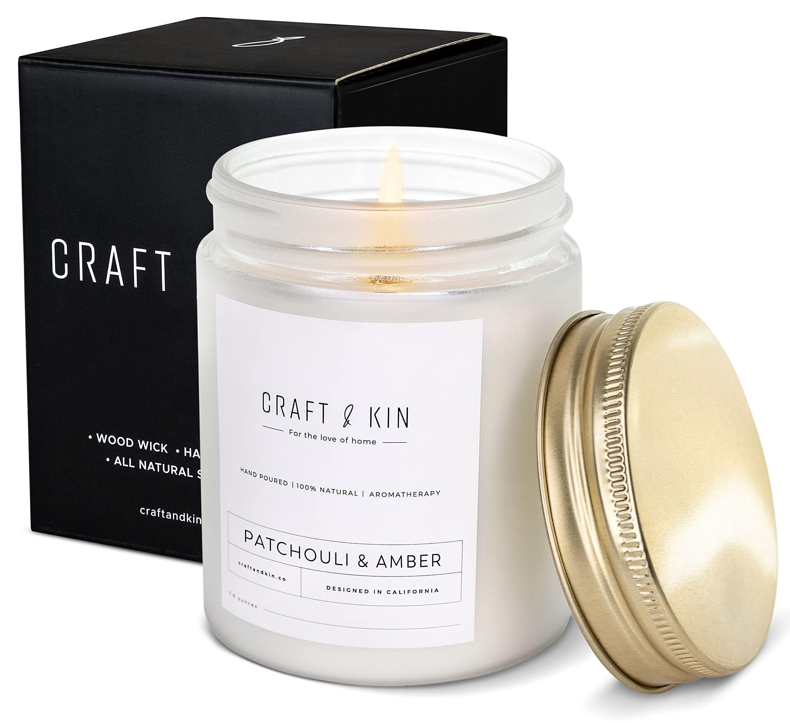 Craft & Kin Patchouli & Amber Scented Candle | 8 Oz 45 Hour Long Lasting | Classic Soy Spring Sce... | Amazon (US)