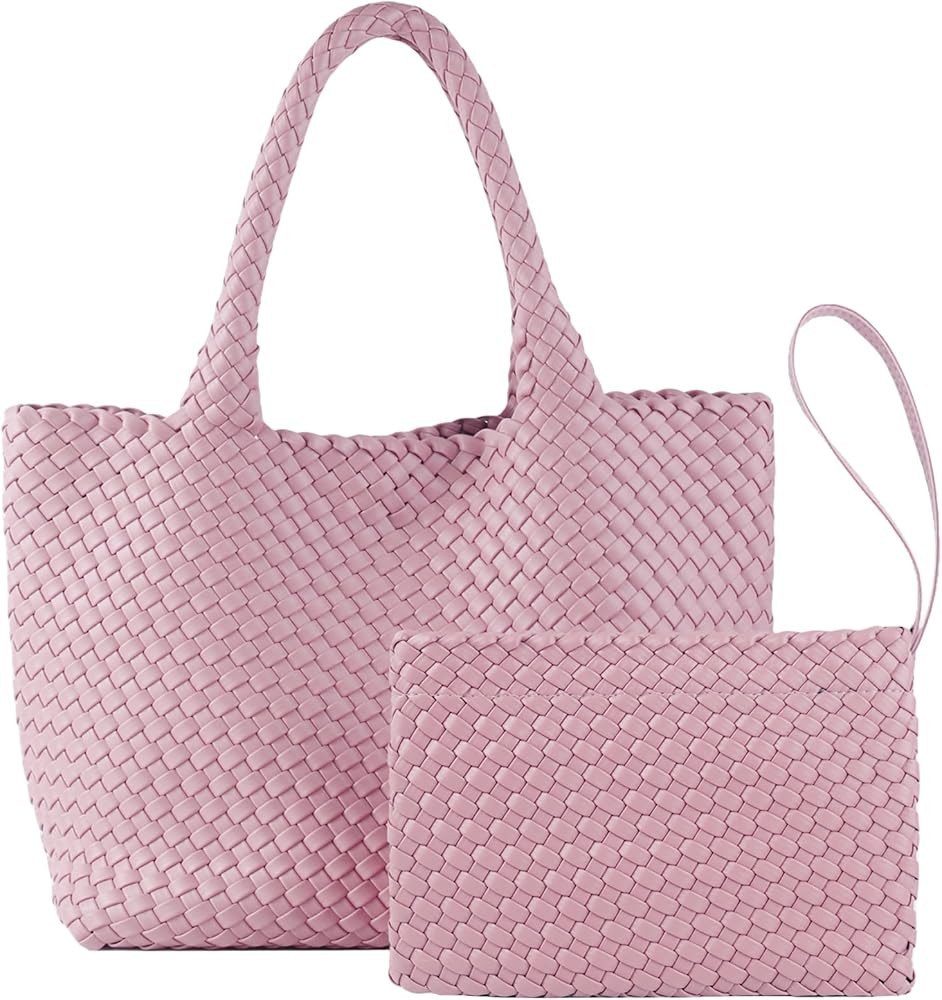 Woven Tote Bag for Women, Vegan Leather Handwoven Bags with Small Weave Purse | Amazon (US)