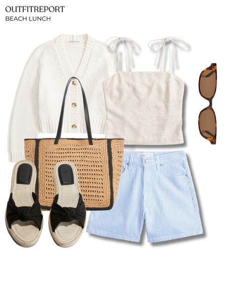 Summer spring outfit short denim sandals cardigan sunglasses and straw handbag 

#LTKbag #LTKshoes #LTKstyletip