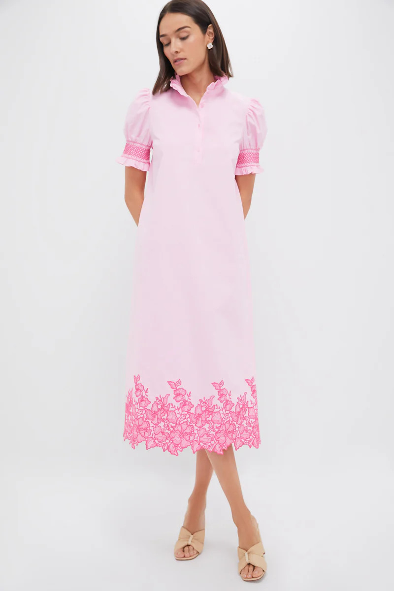 Pink Embroidery Eliza Midi Dress | Tuckernuck (US)