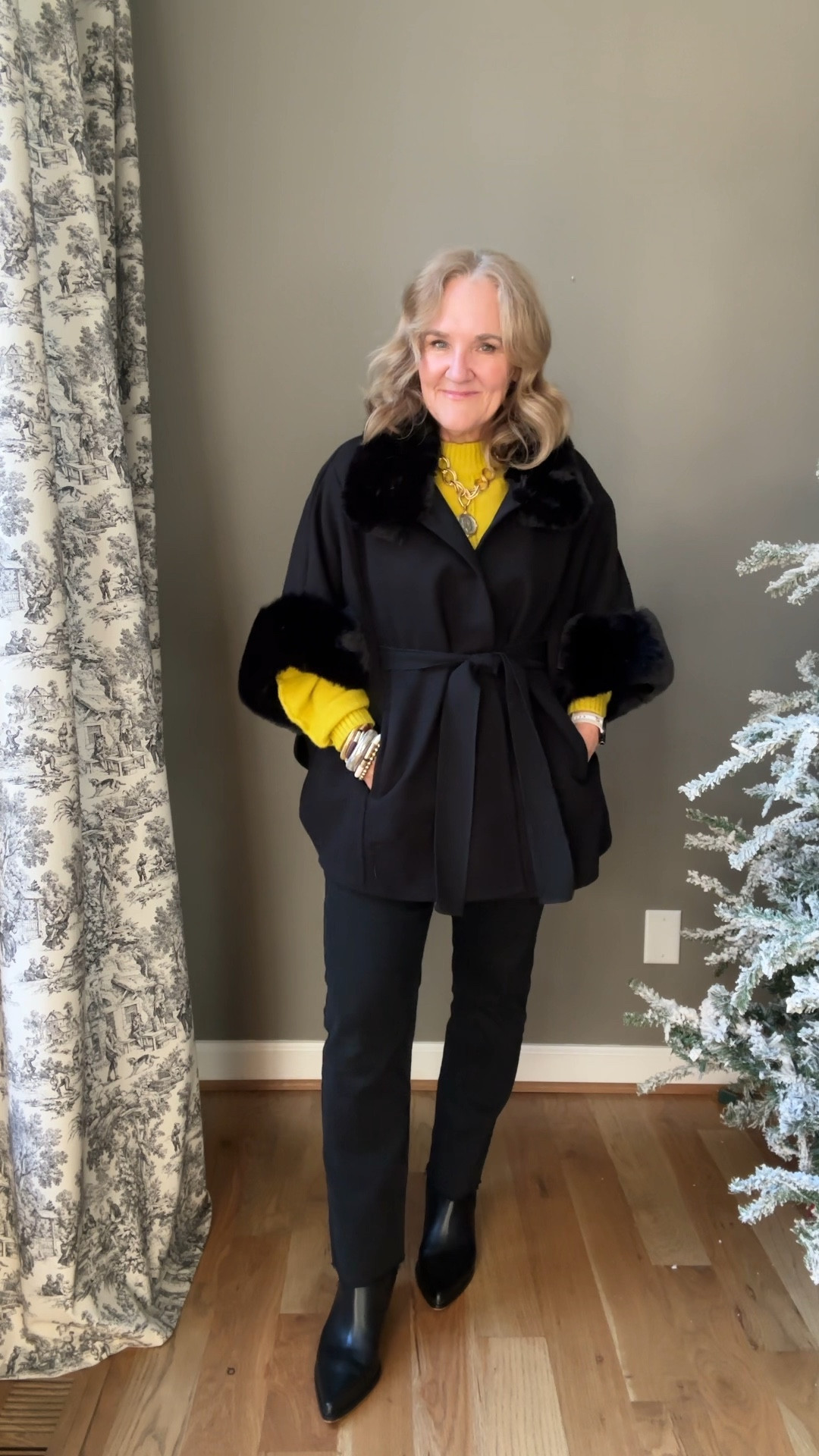 $50 Cape size medium it’s super soft. 
Jeans size 29 code NANETTE10 10% off  
Boots size up a full size 

Need a new bra? Highly recommend the new 3D precision bra by Eby code NANETTE20 20% off 

Susan Shaw necklace 30% off! 
Bracelets 20% off with code NANETTE20

I found some great gift items at Nordstrom rack too! Check them out! 
Black jeans, winter coat, black cape 
Festive outfit Nordstrom rack 


#LTKFindsUnder50 #LTKHoliday #LTKOver40