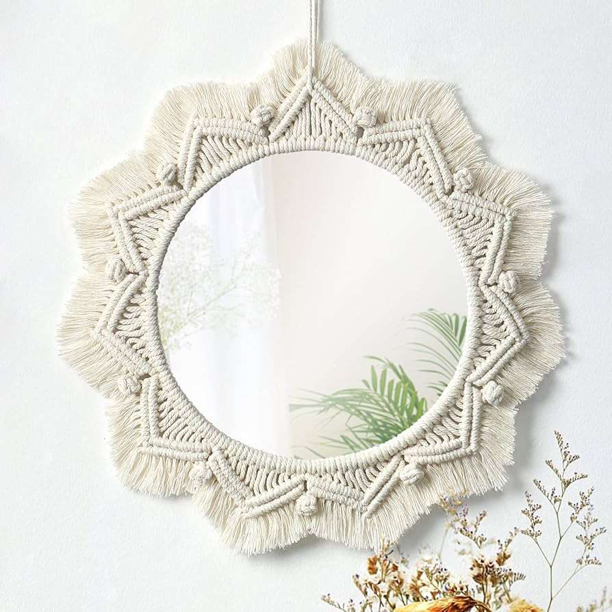Dremisland Macrame Wall Mirror-15 Inch Round Mirror with Macrame Fringe, Boho Decorative Hanging ... | Amazon (US)