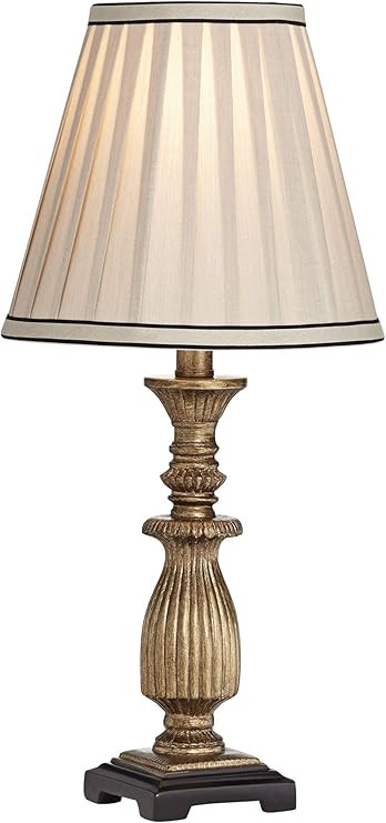 Regency Hill Ribbed Traditional Rustic Accent Table Lamp 18" High Antique Gold Beige Fabric Pleat... | Amazon (US)
