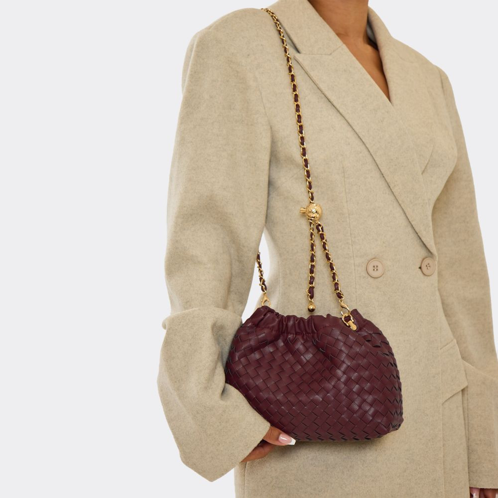 Wander Woven Detail Shaped Cross Body Bag In Burgundy Faux Leather | EGO (UK)