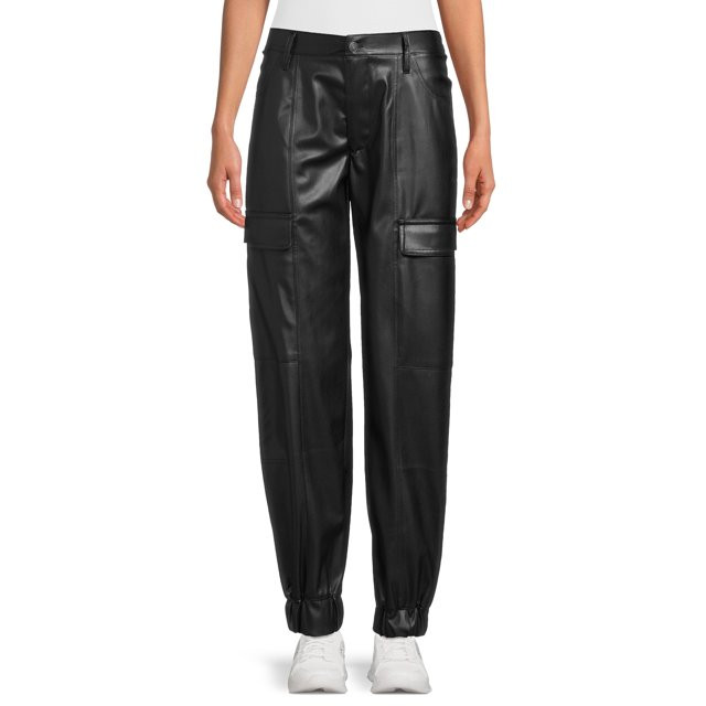 Madden NYC Juniors Faux Leather Jogger Pants, 28" Inseam, Sizes XS-3XL | Walmart (US)