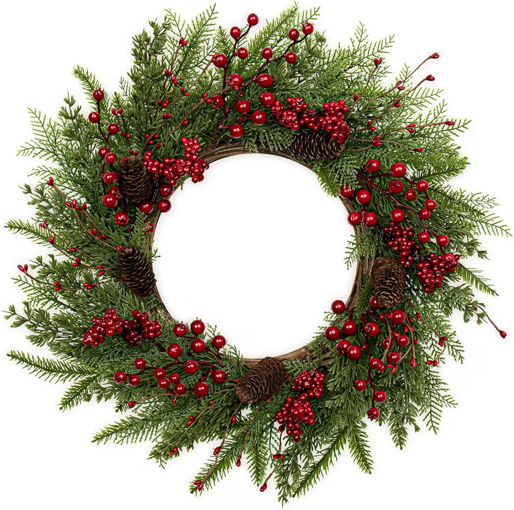 JINGHONG Artificial Christmas Wreath 22 Inch Christmas Wreaths for Front Door Winter Wreath with ... | Amazon (US)